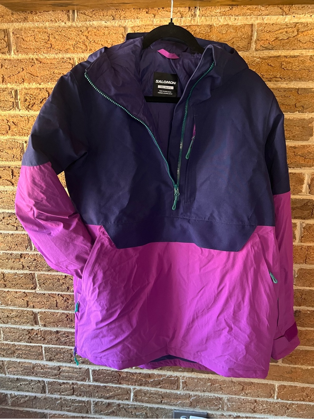 SALOMON Women’s Size Large NO DRAMA ANORAK Ski Jacket Purple Snowboard Hooded
